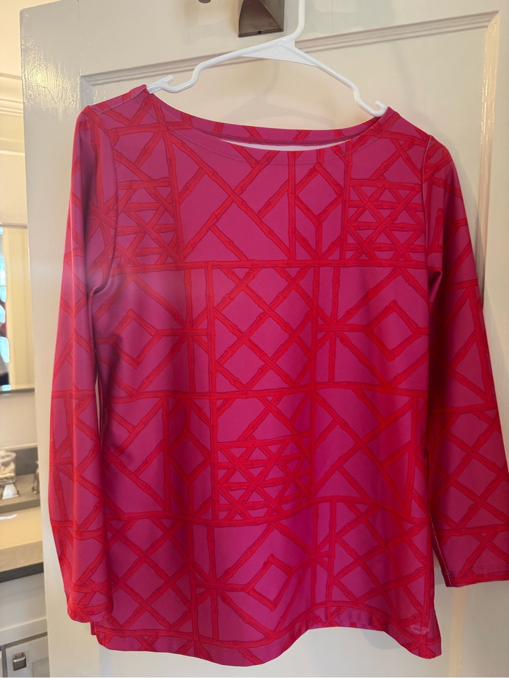Vineyard Vines Pink and Red Geometric Long Sleeve Top